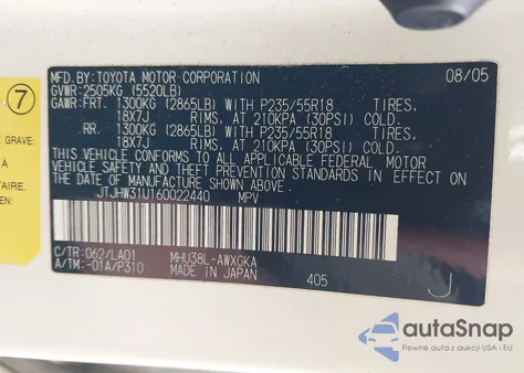 2006 Lexus Rx 400H from USA, damaged, VIN JTJHW31U160022440